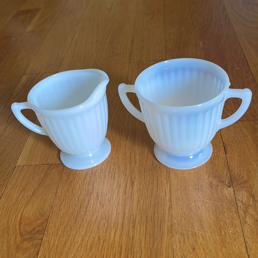 Macbeth Evans Milk Glass Monax Petalware White Opalescent Creamer Sugar Set